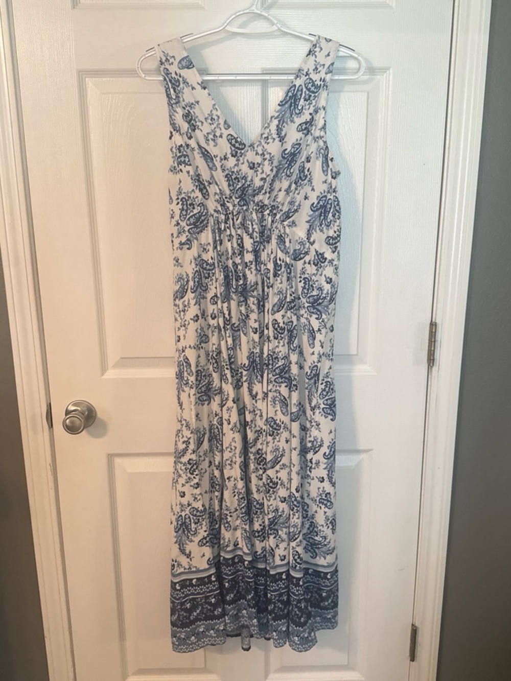 Lucky Brand White Maxi Dress with Blue Paisley Print